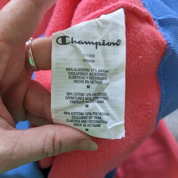 Women's Champion Reverse Weave Hoodie in Coral and Periwinkle - Picture 7 of 8